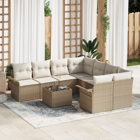 Juego de Sofás de Jardín de 9 Piezas con Cojines Beige de Polirratán de , Sofás de exterior - Ref: Foro24-3345301, Precio: 62...