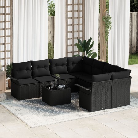 Set de Sofás de Jardín de 9 Piezas con Cojines Negro Poliratán de , Sofás de exterior - Ref: Foro24-3345303, Precio: 584,21 €...