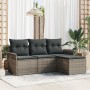 Conjunto de Sofá de Jardín de 4 Piezas con Cojines Grises de Ratán de , Sofás de exterior - Ref: Foro24-3345309, Precio: 261,...