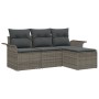 Conjunto de Sofá de Jardín de 4 Piezas con Cojines Grises de Ratán de , Sofás de exterior - Ref: Foro24-3345309, Precio: 261,...
