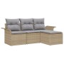 Juego de Sofá de Jardín de 4 Piezas con Cojines Beige Ratán Poliéster de , Sofás de exterior - Ref: Foro24-3345310, Precio: 2...