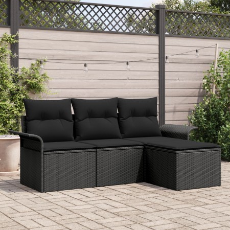 Conjunto de Sofá de Jardín de 4 Piezas con Cojines Negro Poliratán de , Sofás de exterior - Ref: Foro24-3345313, Precio: 261,...