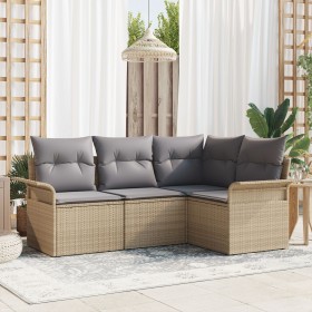 Juego de sofá de jardín de 4 piezas con cojines beige de poliratán de , Sofás de exterior - Ref: Foro24-3345340, Precio: 304,...
