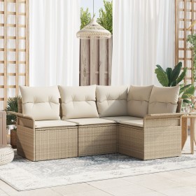 Conjunto de sofá de jardín de 4 piezas con cojines Beige Ratán sintético de , Sofás de exterior - Ref: Foro24-3345341, Precio...
