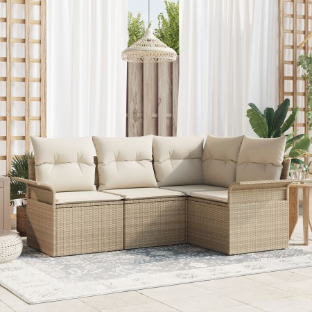 Conjunto de sofá de jardín de 4 piezas con cojines Beige Ratán sintético de , Sofás de exterior - Ref: Foro24-3345341, Precio...