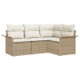 Conjunto de sofá de jardín de 4 piezas con cojines Beige Ratán sintético de , Sofás de exterior - Ref: Foro24-3345341, Precio...