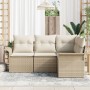 Conjunto de sofá de jardín de 4 piezas con cojines Beige Ratán sintético de , Sofás de exterior - Ref: Foro24-3345341, Precio...