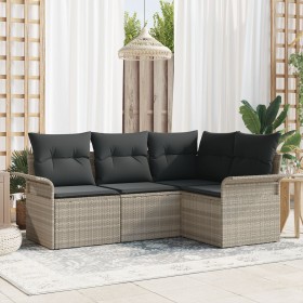 Conjunto de Sofá de Jardín de 4 Piezas con Cojines Gris Claro Polirratán de , Sofás de exterior - Ref: Foro24-3345342, Precio...