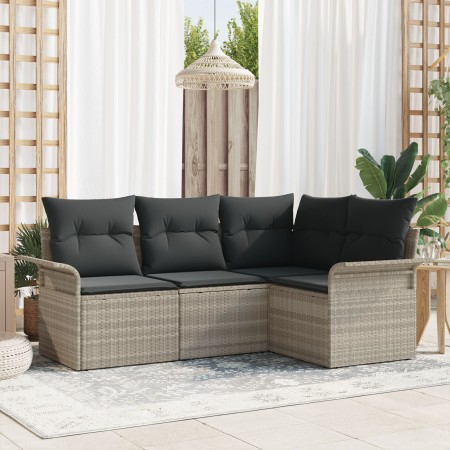 Conjunto de Sofá de Jardín de 4 Piezas con Cojines Gris Claro Polirratán de , Sofás de exterior - Ref: Foro24-3345342, Precio...
