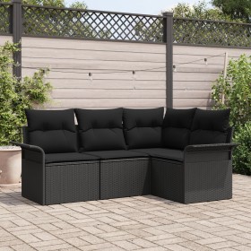Juego de Sofá de Jardín de 4 Piezas con Cojines Ratán Sintético Negro de , Sofás de exterior - Ref: Foro24-3345343, Precio: 3...