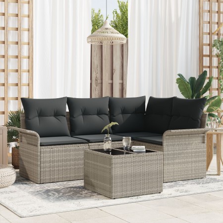 Juego de Sofá de Jardín de 5 Piezas con Cojines Gris Poliratán de , Sofás de exterior - Ref: Foro24-3345352, Precio: 371,78 €...