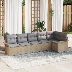 Juego de Sofá de Jardín de 6 Piezas con Cojines Beige Ratán Sintético de , Sofás de exterior - Ref: Foro24-3345380, Precio: 4...