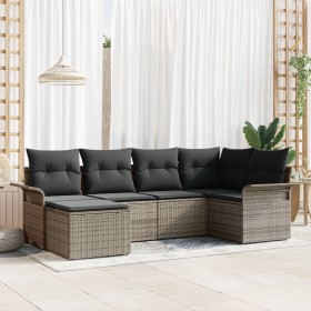 Juego de Sofás de Jardín de 6 Piezas con Cojines Gris Poliratán de , Sofás de exterior - Ref: Foro24-3345429, Precio: 381,65 ...