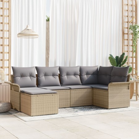 Set de Sofá de 6 Piezas de Jardín con Cojines Beige Ratán Polimérico de , Sofás de exterior - Ref: Foro24-3345430, Precio: 39...