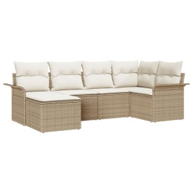 Set de Sofás de Jardín de 6 Piezas con Cojines Beige Ratán Poliéster de , Sofás de exterior - Ref: Foro24-3345431, Precio: 42...