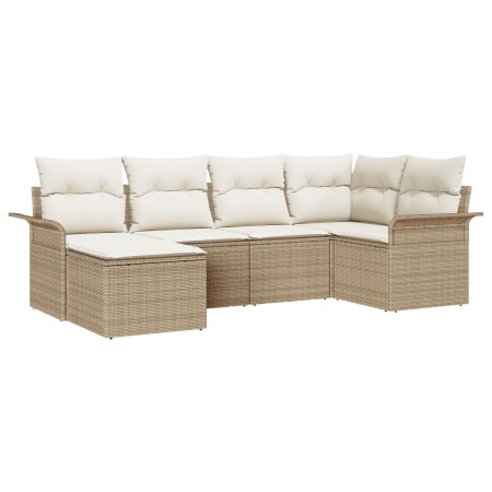Set de Sofás de Jardín de 6 Piezas con Cojines Beige Ratán Poliéster de , Sofás de exterior - Ref: Foro24-3345431, Precio: 42...