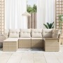 Set de Sofás de Jardín de 6 Piezas con Cojines Beige Ratán Poliéster de , Sofás de exterior - Ref: Foro24-3345431, Precio: 42...