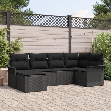 Conjunto de Sofá de Jardín de 6 Piezas con Cojines Negro Polirratán de , Sofás de exterior - Ref: Foro24-3345433, Precio: 397...