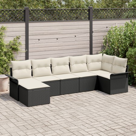 Conjunto de sofá de jardín de 7 piezas con cojines Ratán Poliéster Negro de , Sofás de exterior - Ref: Foro24-3345447, Precio...