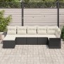 Conjunto de sofá de jardín de 7 piezas con cojines Ratán Poliéster Negro de , Sofás de exterior - Ref: Foro24-3345447, Precio...