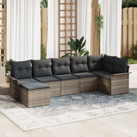 Juego de Sofá de Jardín de 7 Piezas con Cojines Gris Poliratán de , Sofás de exterior - Ref: Foro24-3345449, Precio: 441,66 €...