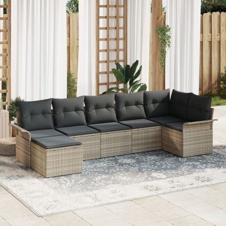 Juego de Sofá de Jardín de 7 Piezas con Cojines Gris Claro Poliratán de , Sofás de exterior - Ref: Foro24-3345452, Precio: 49...