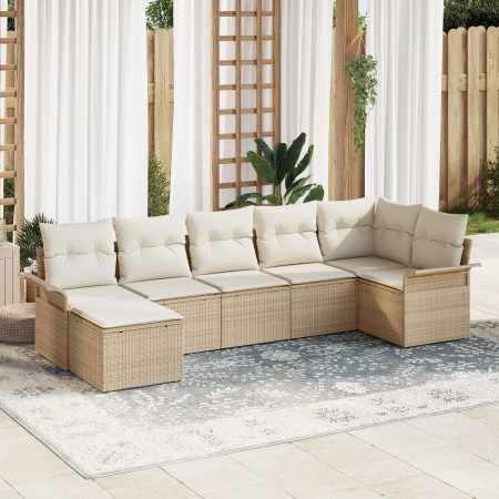 Juego de Sofá de Jardín de 7 Piezas con Cojines Beige de Poliratán de , Sofás de exterior - Ref: Foro24-3345451, Precio: 477,...