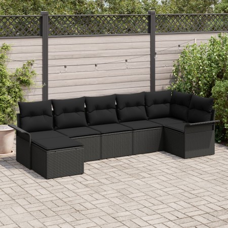 Set de Sofá de Jardín de 7 Piezas con Cojines Negro Poliratán de , Sofás de exterior - Ref: Foro24-3345453, Precio: 460,74 €,...