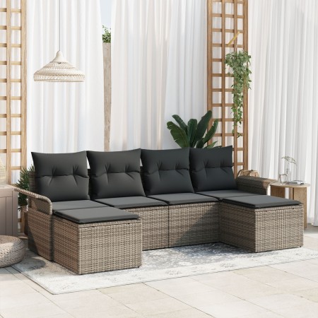Conjunto de Sofá de Jardín de 6 Piezas con Cojines Gris Poliratán de , Sofás de exterior - Ref: Foro24-3345469, Precio: 349,4...