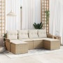 Juego de Sofá de Jardín de 6 Piezas con Cojines Beige de Rattan Poliéster de , Sofás de exterior - Ref: Foro24-3345471, Preci...
