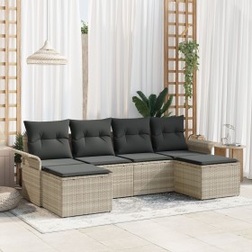 Conjunto de Sofás de Jardín de 6 Piezas con Cojines Gris Claro Ratán Poliéster de , Sofás de exterior - Ref: Foro24-3345472, ...