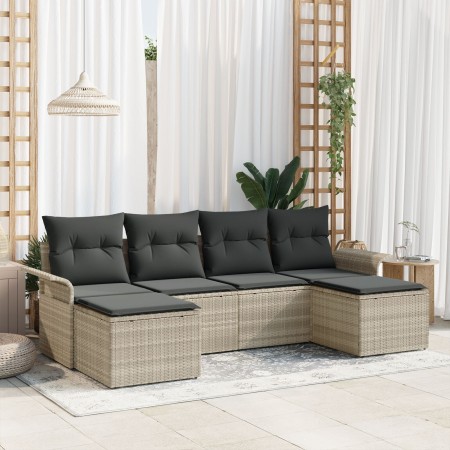 Conjunto de Sofás de Jardín de 6 Piezas con Cojines Gris Claro Ratán Poliéster de , Sofás de exterior - Ref: Foro24-3345472, ...
