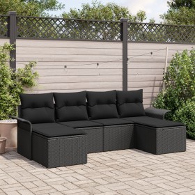 Set de Sofá de Jardín de 6 Piezas con Cojines Negro Ratán Sintético de , Sofás de exterior - Ref: Foro24-3345473, Precio: 349...
