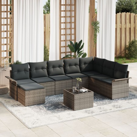 Juego de Sofá de Jardín de 8 Piezas con Cojines Gris Ratán Polimérico de , Sofás de exterior - Ref: Foro24-3345489, Precio: 5...