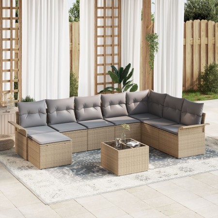Set de Sofá de Jardín de 9 Piezas con Cojines de Ratán de Poliéster Negro de , Sofás de exterior - Ref: Foro24-3345490, Preci...