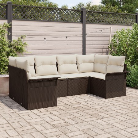 Conjunto de Sofá de Jardín de 6 Piezas con Cojines Marrón Poliratán de , Sofás de exterior - Ref: Foro24-3345498, Precio: 441...