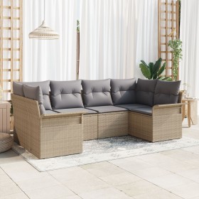 Conjunto de Sofás de Jardín de 6 Piezas con Cojines Beige Ratán Polipropileno de , Sofás de exterior - Ref: Foro24-3345500, P...