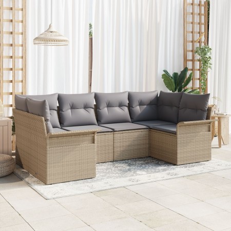Conjunto de Sofás de Jardín de 6 Piezas con Cojines Beige Ratán Polipropileno de , Sofás de exterior - Ref: Foro24-3345500, P...