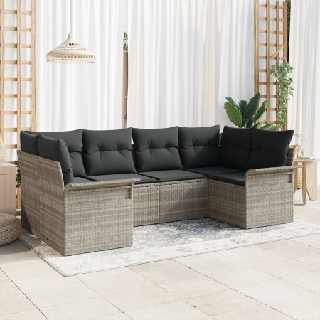 Set de Sofá de Jardín de 6 piezas con Cojines de Ratán Poliéster Gris Claro de , Sofás de exterior - Ref: Foro24-3345502, Pre...