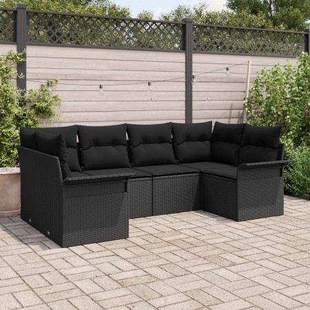 Set de Sofá de Jardín de 6 Piezas con Cojines Negro Ratán Poliéster de , Sofás de exterior - Ref: Foro24-3345503, Precio: 413...
