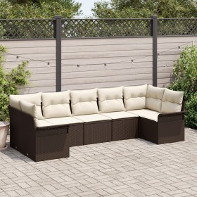 Conjunto de sofá de jardín de 7 piezas con cojines marrón de ratán plástico de , Sofás de exterior - Ref: Foro24-3345508, Pre...