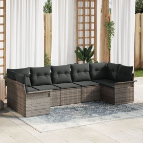 Conjunto de Sofá de Jardín de 7 Piezas con Cojines en Gris de Ratán Sintético de , Sofás de exterior - Ref: Foro24-3345509, P...