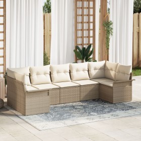 Juego de Sofá de Jardín de 7 Piezas con Cojines en Ratán Sintético Beige de , Sofás de exterior - Ref: Foro24-3345511, Precio...