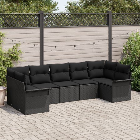 Conjunto de sofá de jardín de 7 piezas con cojines Negro Rattan de , Sofás de exterior - Ref: Foro24-3345513, Precio: 497,48 ...