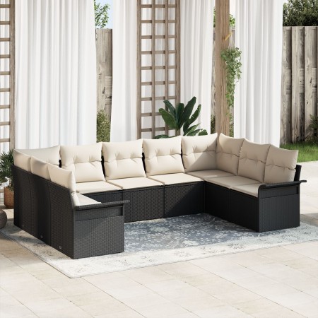 Juego de Sofá de Jardín de 9 Piezas con Cojines Negro Ratán Sintético de , Sofás de exterior - Ref: Foro24-3345517, Precio: 5...