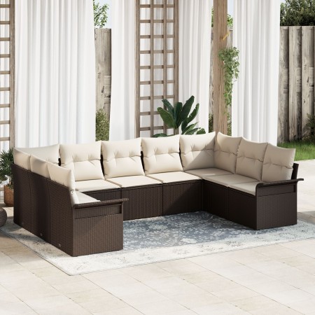 Juego de Sofá de Jardín de 9 Piezas con Cojines Marrón Ratán Poli de , Sofás de exterior - Ref: Foro24-3345518, Precio: 614,9...