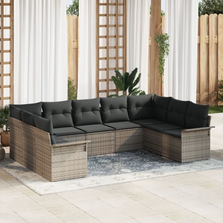 Juego de Sofá de Jardín de 9 Piezas con Cojines de Ratán Gris de , Sofás de exterior - Ref: Foro24-3345519, Precio: 561,45 €,...
