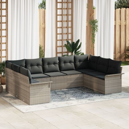 Conjunto de Sofá de Jardín de 9 Piezas con Cojines Gris Claro Poliratán de , Sofás de exterior - Ref: Foro24-3345522, Precio:...