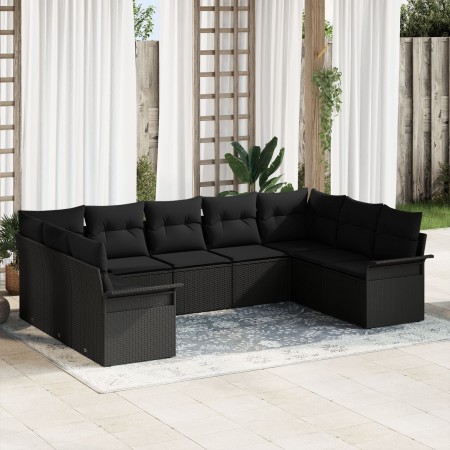 Conjunto de Sofás de Jardín de 9 Piezas con Cojines Negro de Poliratán de , Sofás de exterior - Ref: Foro24-3345523, Precio: ...