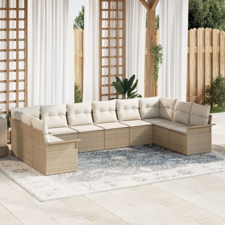 Juego de sofá de 10 piezas con cojines Beige Ratán Sintético de , Sofás de exterior - Ref: Foro24-3345541, Precio: 677,31 €, ...